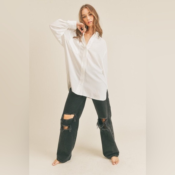 White Oversized Tunic Split Hem - Picture 2 of 4